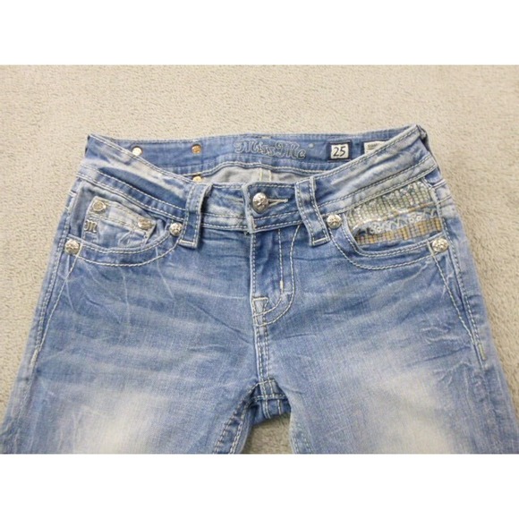 Miss Me Jeans Womens Size 25 Signature Cuffed Skinny‎ Light Blue Wash Ebroidered - Picture 4 of 15